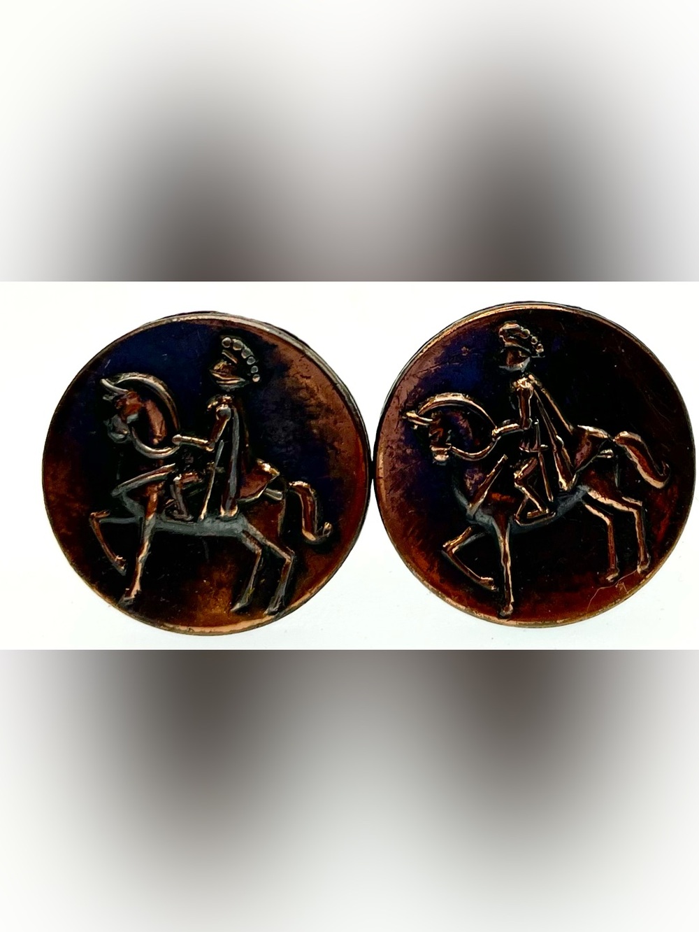 Vintage Equestrian Horse Rider Cufflinks Copper Tone Mid Century Modern Mens